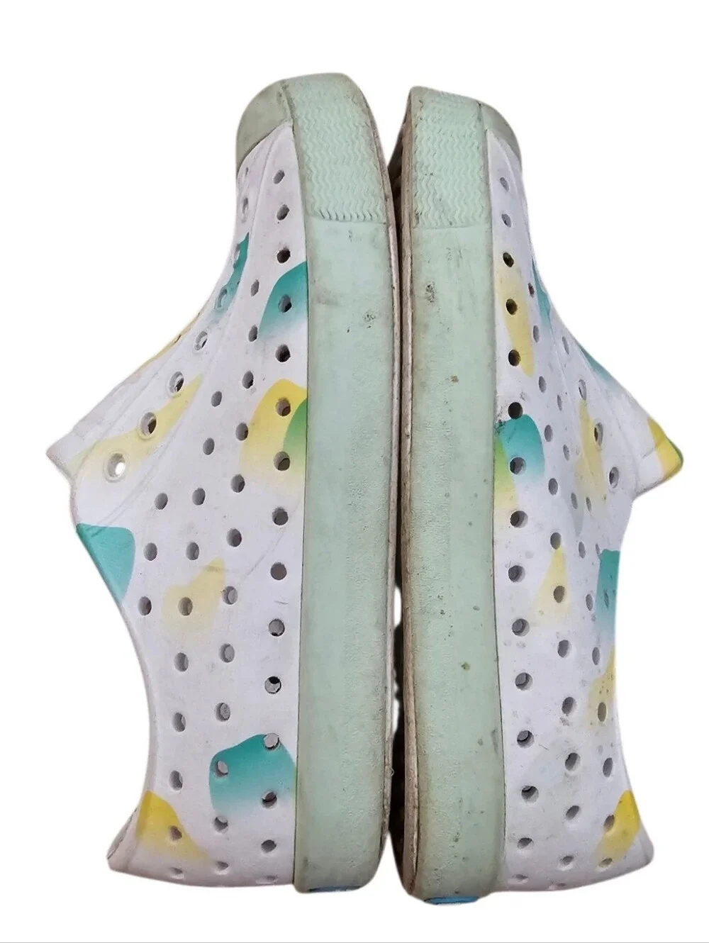 Native Kids Water Shoes in White with Teal & Yellow Accents